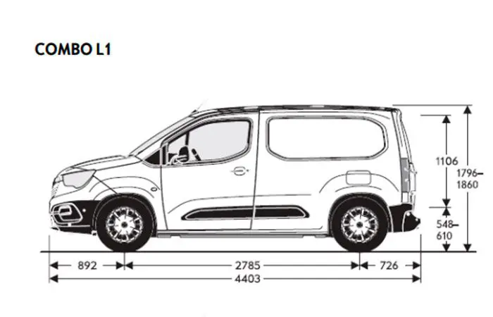 Opel Combo størrelser illustration